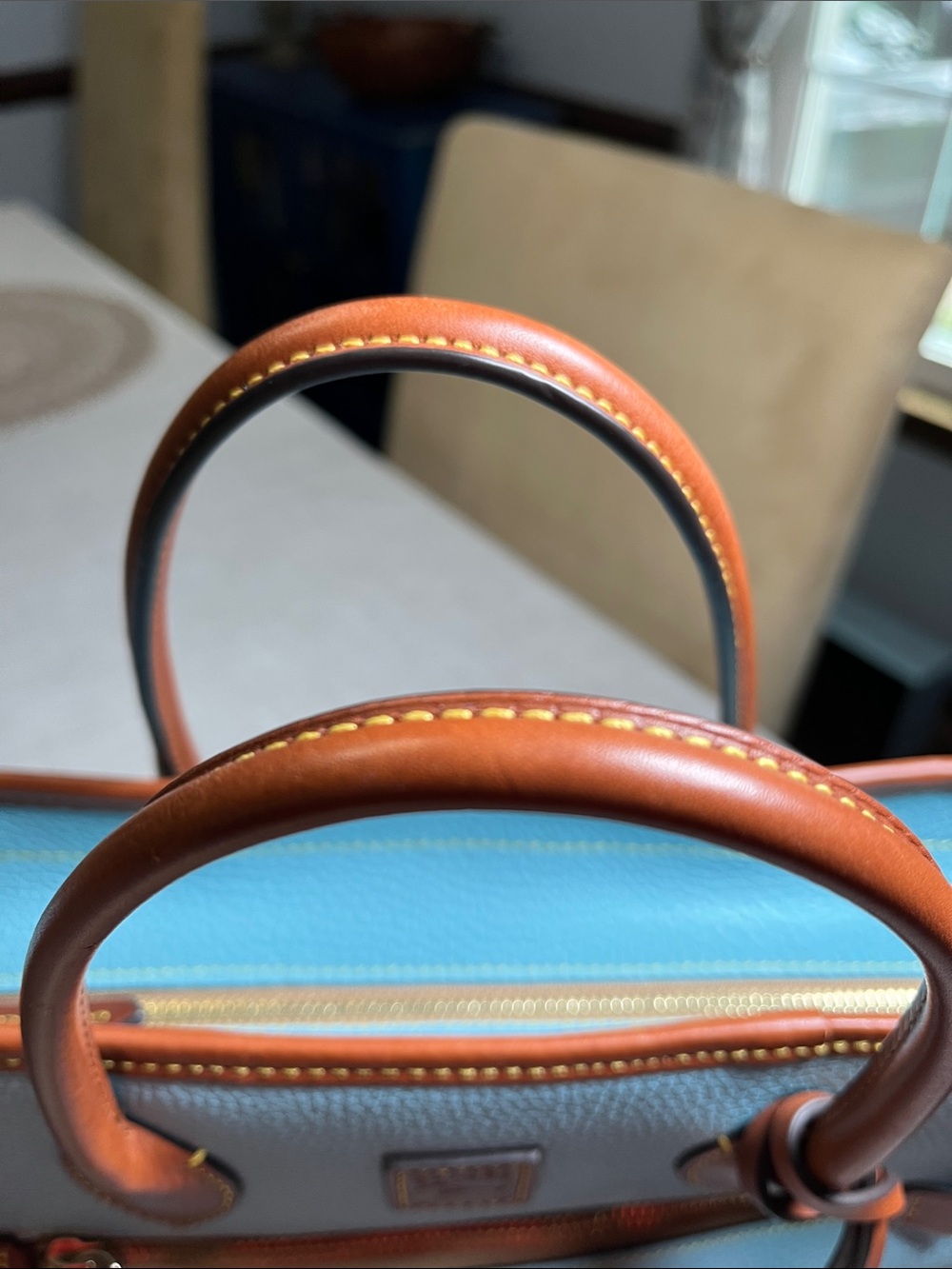 Dooney & Bourke Caribbean Blue Leather Tote with Medium Zip Wallet - Picture 3 of 11